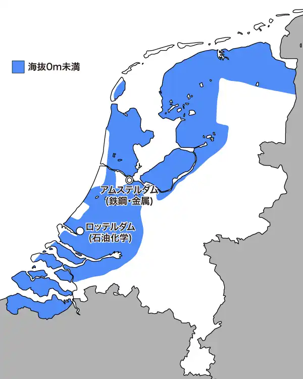 オランダの海抜0m未満の地域