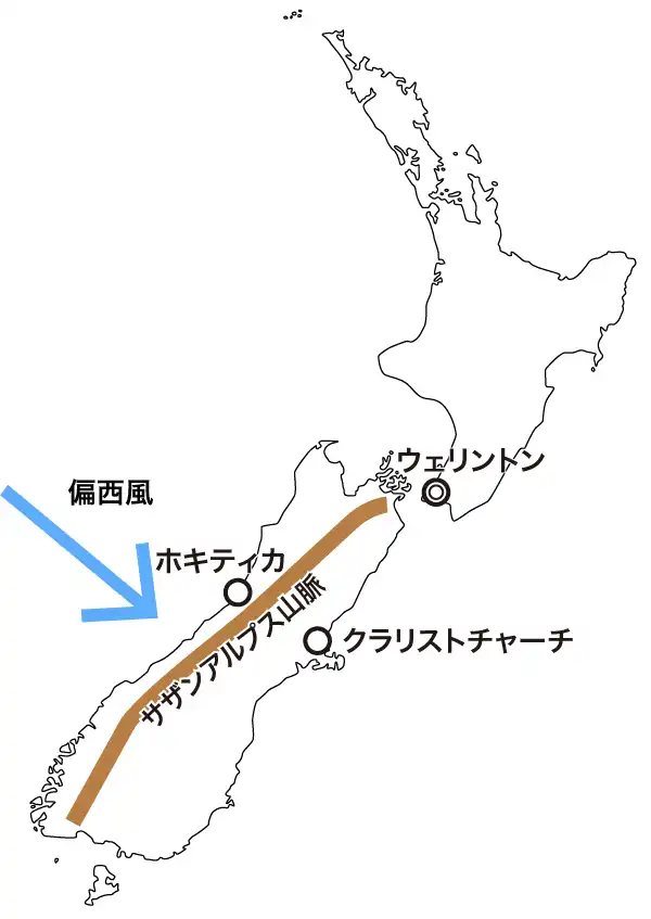 偏西風とサザンアルプス山脈