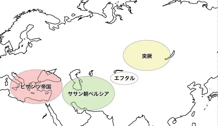 ユーラシア大陸の三大勢力(６世紀)